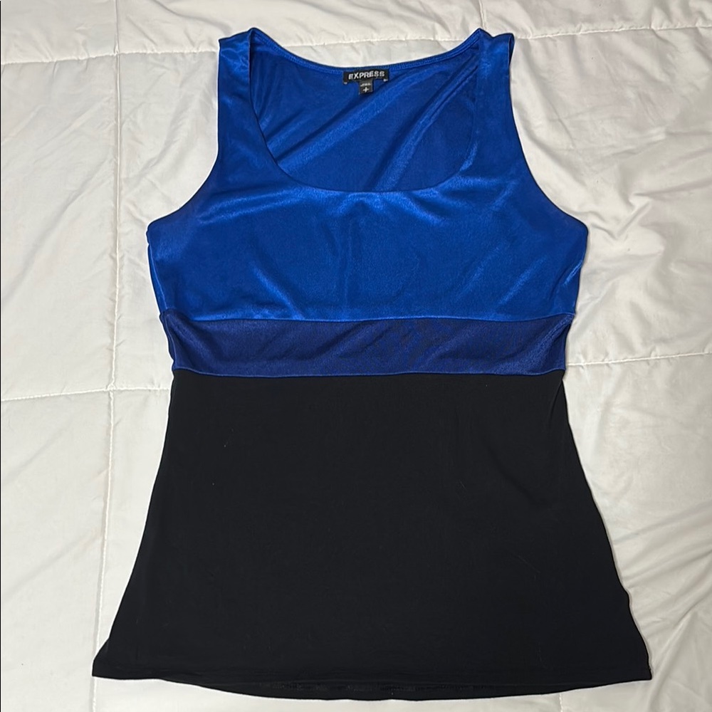 Express Women's Sleeveless Blue and Black Top, Excellent Condition!
